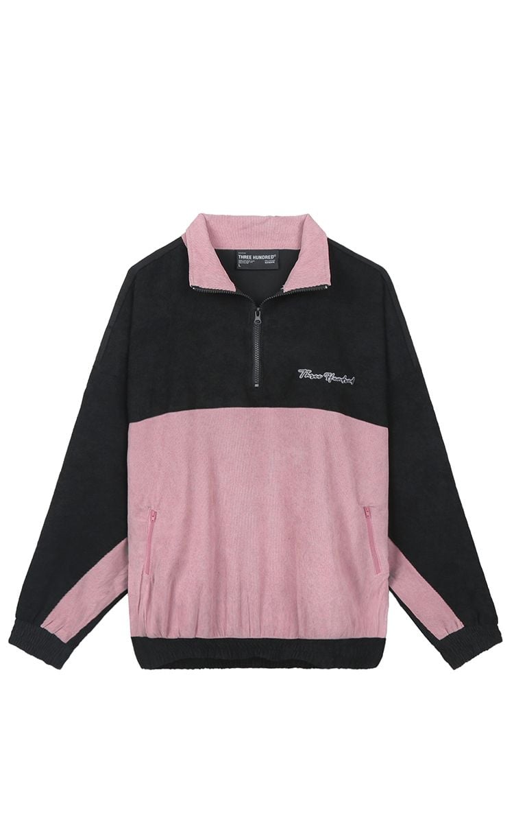 Half-Zip Track Jacket In Black Pink