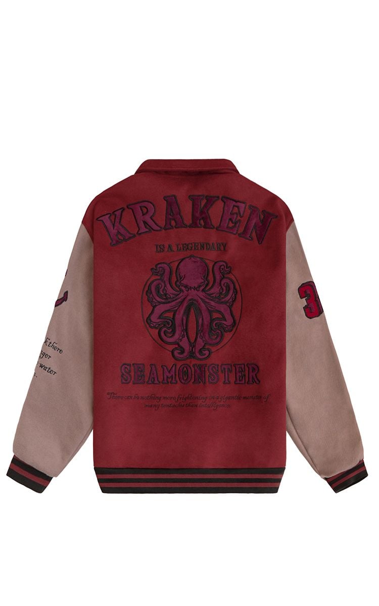 Seamonster Kraken Varsity Jacket In Brown Cream