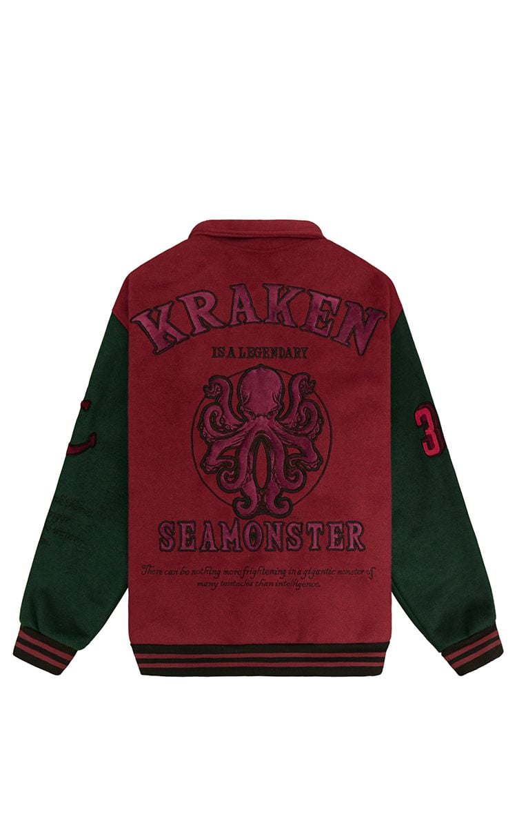 Seamonster Kraken Varsity Jacket In Brown Green