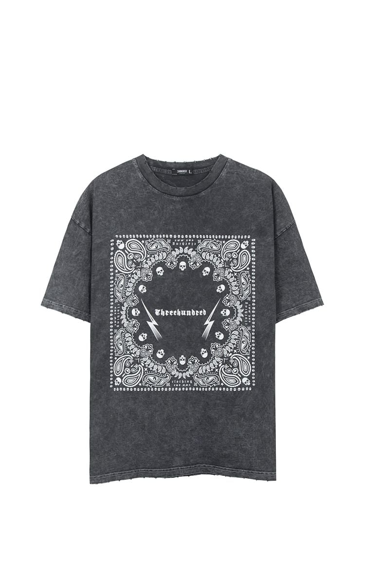 Three Hundred Bandana Tee In Acid Washed Grey