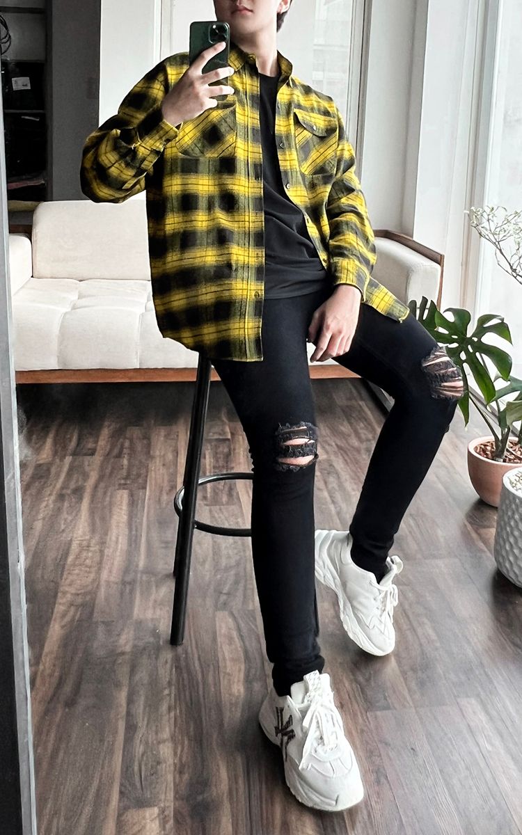 Flannel Shirt In Black Yellow Three Hundred