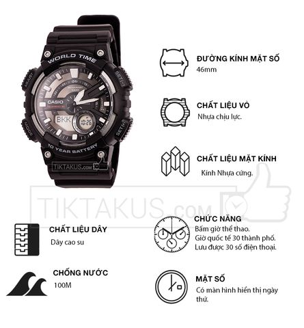 Đồng hồ Casio AEQ-110W-1BVCF - Pin 10 năm