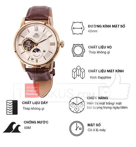 Đồng hồ đeo tay nam Orient Sun and Moon open heart RA-AS0004S10B