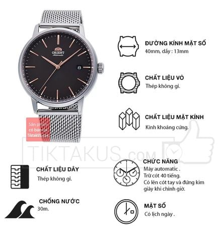 Đồng hồ nam dây mesh Orient Contemporary Automatic RA-AC0E05N10A
