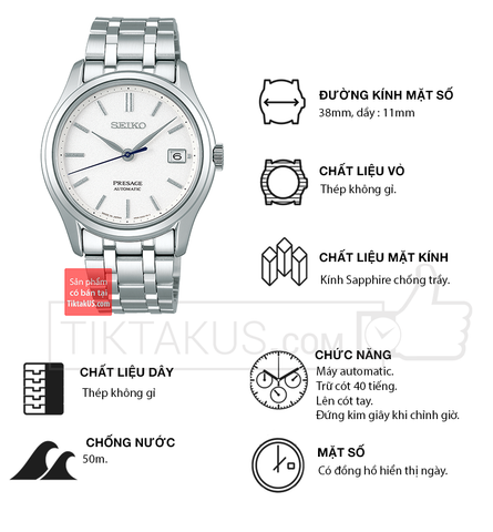 Đồng hồ nam cao cấp Seiko kính sapphire Presage SRPD97J1 Made in Japan