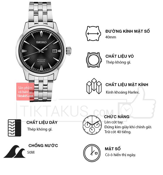 Đồng hồ nam cao cấp Seiko Presage Cocktail SRPE17 - Tiktakus