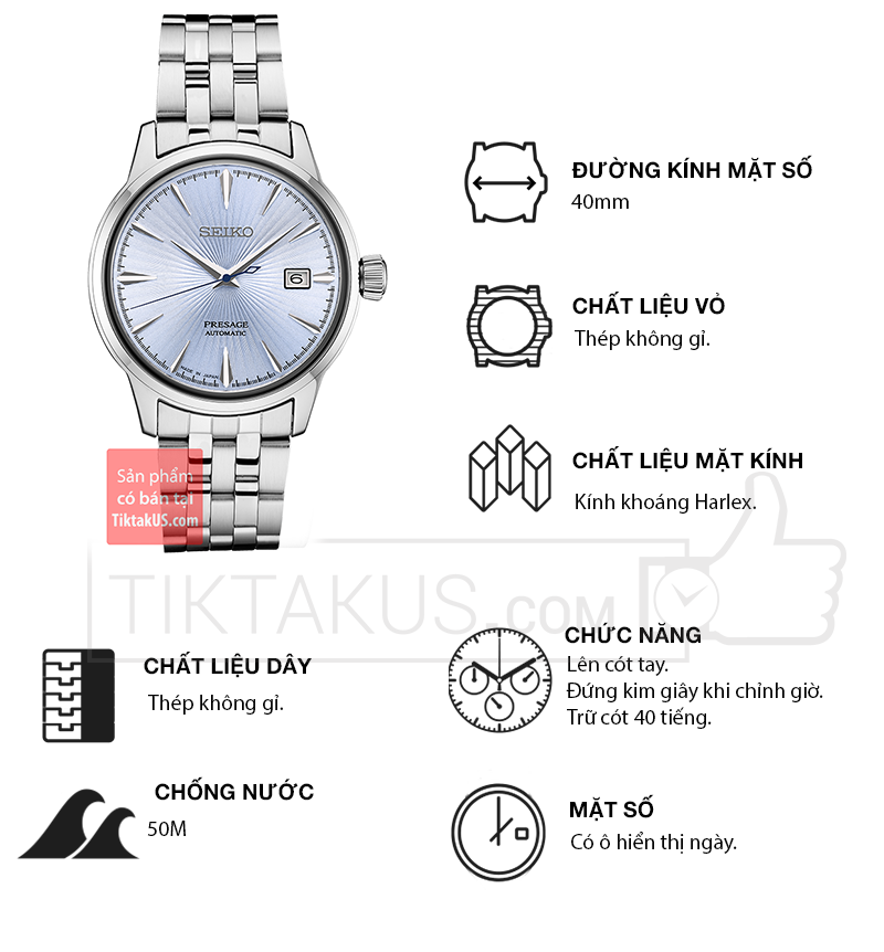 Đồng hồ nam cao cấp Seiko Presage Cocktail SRPE19J1 Made in Japan - Tiktakus