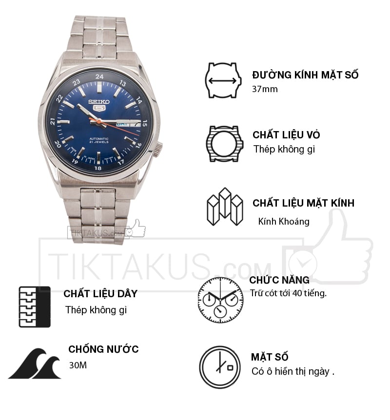 Đồng hồ nam dây thép Seiko 5 SNK563J1 Made in Japan - Tiktakus