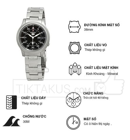 Đồng hồ nam dây thép Seiko 5 SNK809 (Đen) - Tiktakus