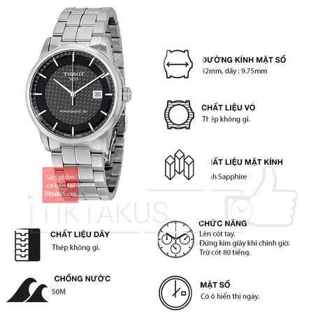 Đồng hồ đeo tay nam dây thép Tissot T086.407.11.201.02 powermatic 80 automatic ETA swiss made