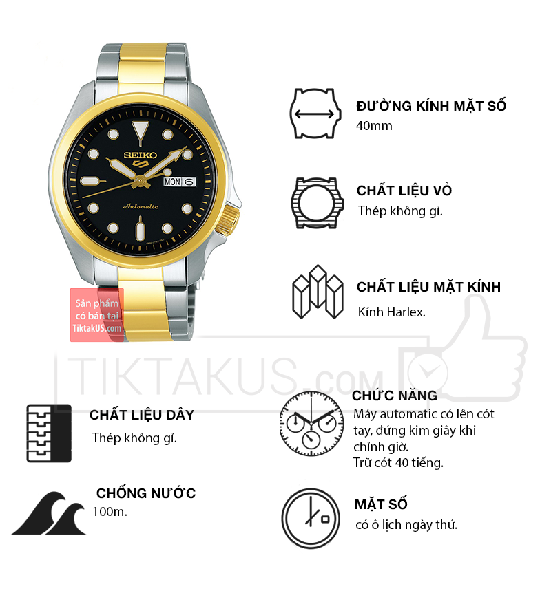 Đồng hồ Seiko 5 Sport 2020 SRPE60K1 39mm chính hãng Demi Gold - Tiktakus