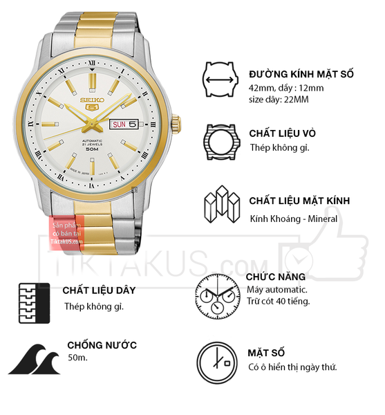 ng h nam Seiko 5 m vang SNKP14J1 Made in Japan Tiktakus