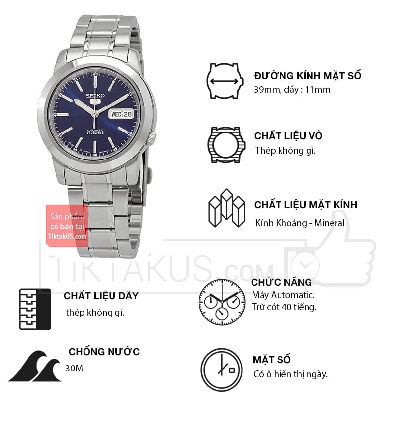 Đồng hồ nam dây thép Seiko 5 SNKE51J1 Made in Japan - Tiktakus