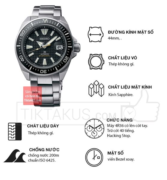 Đồng hồ lặn Seiko Prospex King Samurai SRPE35K1 chống nước lặn 200m -  Tiktakus