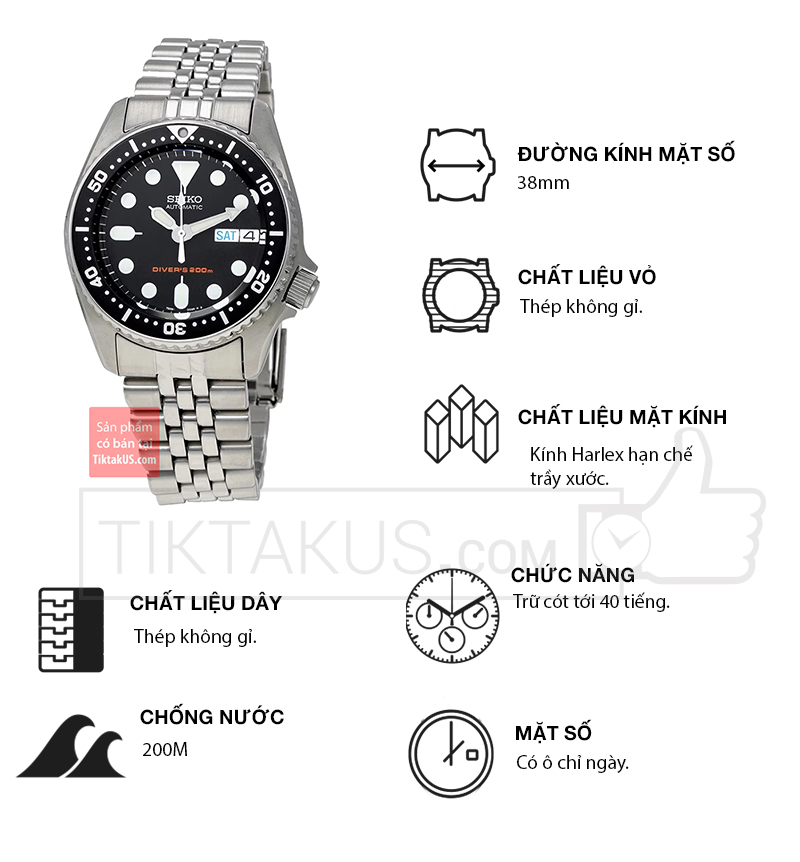 Đồng hồ thợ lặn 38mm Seiko skx013 - Tiktakus