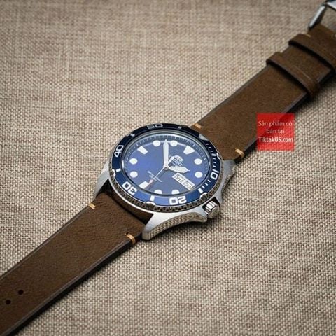 Dây đồng hồ da lộn Nubuck không chỉ viền - màu Nâu đậm