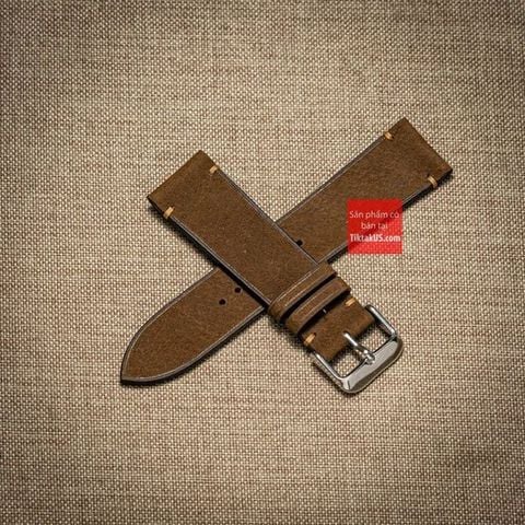 Dây đồng hồ da lộn Nubuck không chỉ viền - màu Nâu đậm