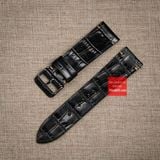 Dây đồng hồ da bò dập vân cá sấu không chỉ viền màu đen - Size 18-29-21-22