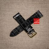 Dây đồng hồ da bò dập vân cá sấu không chỉ viền màu đen - Size 18-29-21-22