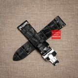 Dây đồng hồ da bò dập vân cá sấu không chỉ viền màu đen - Size 18-29-21-22