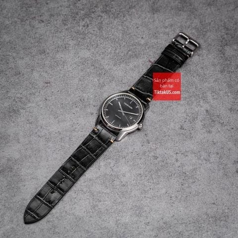 Dây đồng hồ da bò dập vân cá sấu không chỉ viền màu đen - Size 18-29-21-22
