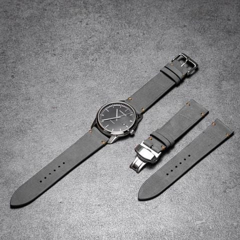 Dây đồng hồ da lộn Nubuck không chỉ viền - màu xám