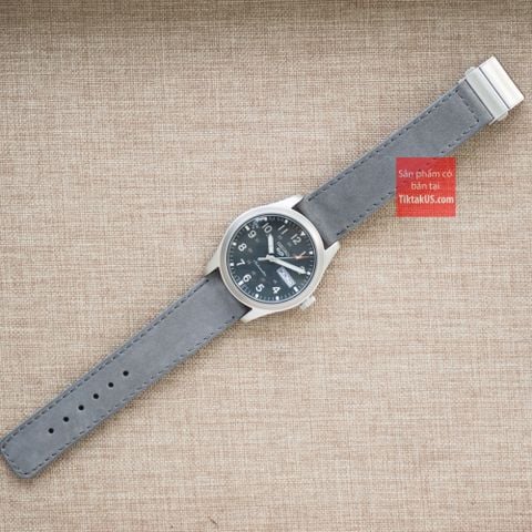Dây đồng hồ da bò thật kèm khóa gấp chống gẫy dây - Da lộn Nubuck màu xám