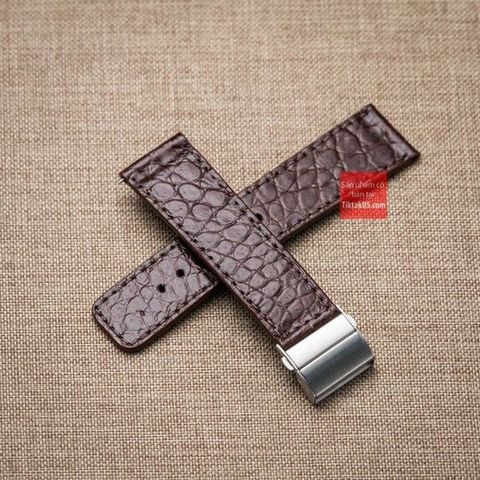 Dây đồng hồ da cá sấu thật kèm khóa một gấp giấu dây màu nâu đậm size 18mm - 19mm - 20mm - 21mm - 22mm