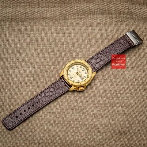 Dây đồng hồ da cá sấu thật kèm khóa một gấp giấu dây màu nâu đậm size 18mm - 19mm - 20mm - 21mm - 22mm
