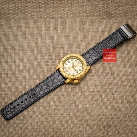 Dây đồng hồ da cá sấu thật kèm khóa một gấp giấu dây màu đen size 18mm - 19mm - 20mm - 21mm - 22mm