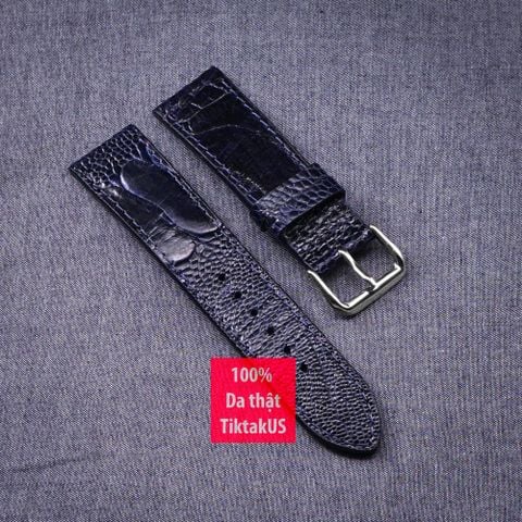 Dây đồng hồ da đà điểu khóa thép không gỉ - Màu Xanh Navy.