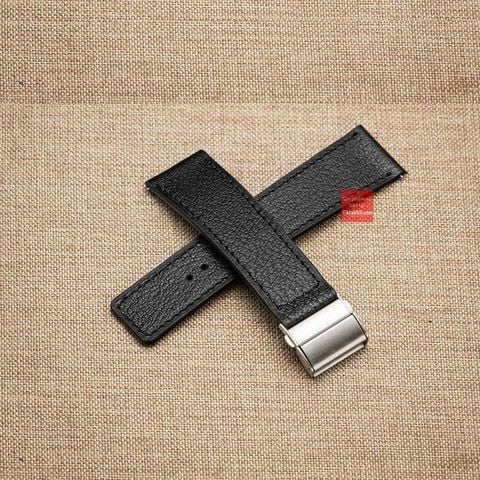 Dây đồng hồ da bò thật kèm khóa gấp chống gẫy dây - Da bò vân alran màu đen