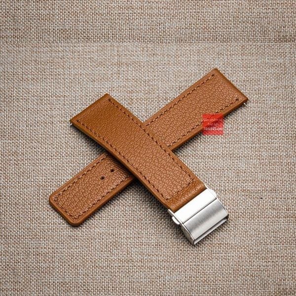 Dây đồng hồ da bò thật kèm khóa một gấp chống gẫy dây - Da bò vân alran màu nâu nhạt