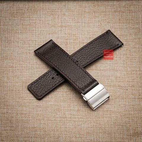 Dây đồng hồ da bò thật kèm khóa gấp chống gẫy dây - Da bò vân alran màu nâu đậm