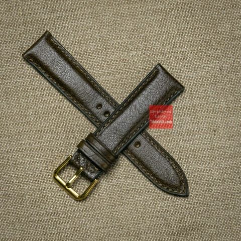 Dây đồng hồ da bò thật kèm khóa - màu nâu đậm