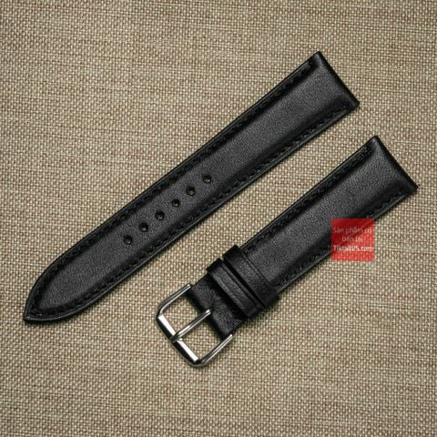 Dây đồng hồ da bò thật kèm khóa - màu đen
