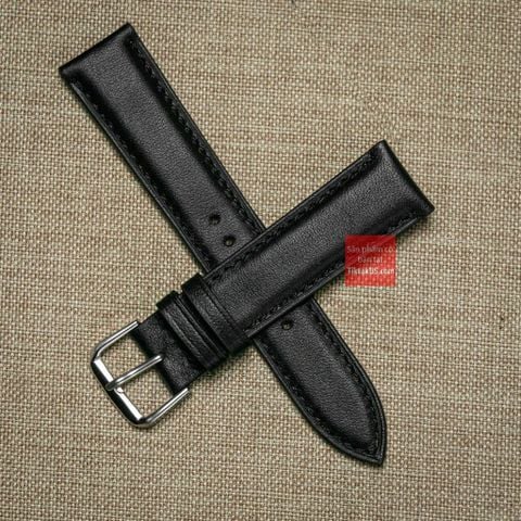 Dây đồng hồ da bò thật kèm khóa - màu đen