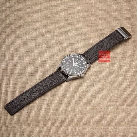 Dây đồng hồ da bò thật kèm khóa gấp chống gẫy dây - Da bò vân alran màu nâu đậm