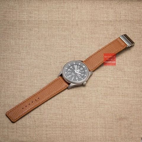 Dây đồng hồ da bò thật kèm khóa một gấp chống gẫy dây - Da bò vân alran màu nâu nhạt