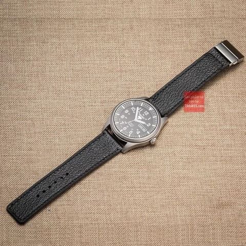 Dây đồng hồ da bò thật kèm khóa gấp chống gẫy dây - Da bò vân alran màu đen