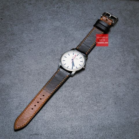 Dây đồng hồ da bò VEG may thủ công hand made kèm khóa bướm chống gãy dây, đủ size 18mm-19mm-20mm-21mm-22mm
