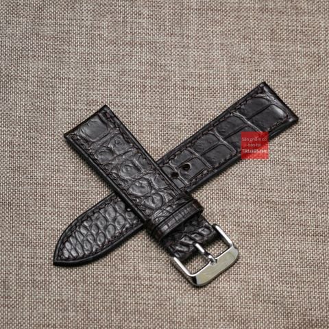 Dây đồng hồ da cá sấu thật màu NÂU may thủ công handmade  kèm khóa, size 18mm - 19mm - 20mm - 21mm - 22mm