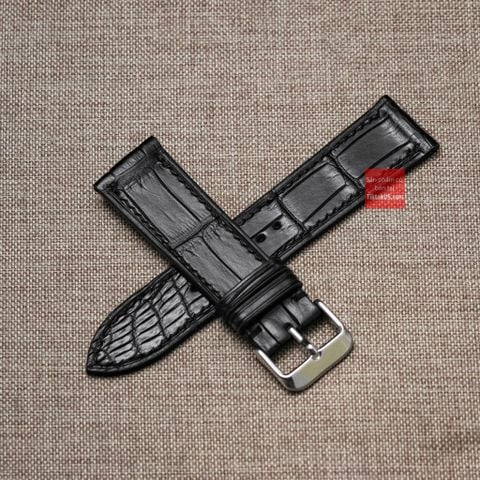 Dây đồng hồ da cá sấu thật màu ĐEN may thủ công handmade  kèm khóa, size 18mm - 19mm - 20mm - 21mm - 22mm