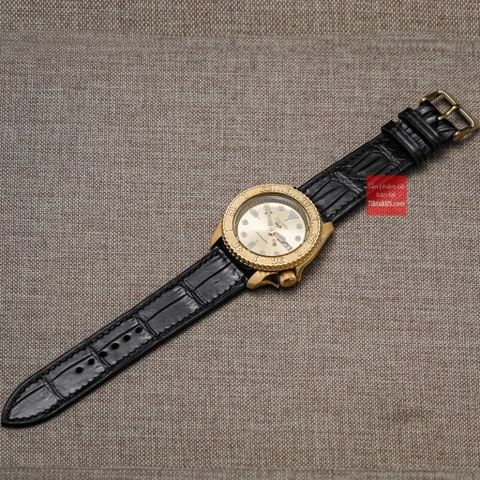 Dây đồng hồ da cá sấu thật màu ĐEN may thủ công handmade  kèm khóa, size 18mm - 19mm - 20mm - 21mm - 22mm