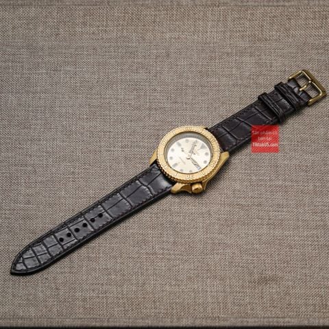 Dây đồng hồ da cá sấu thật màu NÂU may thủ công handmade  kèm khóa, size 18mm - 19mm - 20mm - 21mm - 22mm