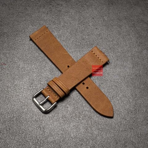 Dây đồng hồ da bò thật, da sáp không chỉ viền kèm khóa - màu nâu nhạt