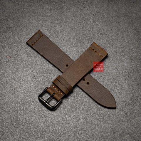 Dây đồng hồ da bò thật, da sáp không chỉ viền kèm khóa bạc - màu nâu đậm