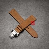 Dây đồng hồ da bò thật, da sáp không chỉ viền kèm khóa - màu nâu nhạt