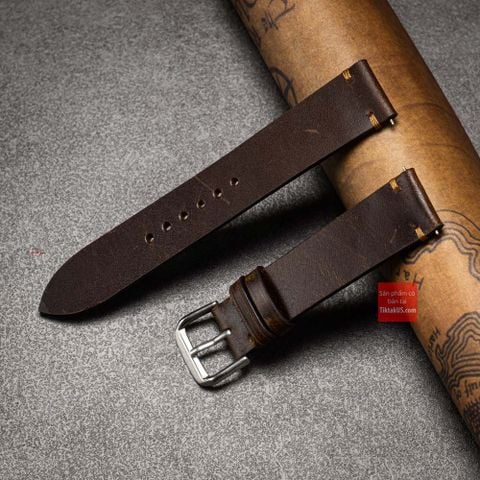 Dây đồng hồ da bò thật  không chỉ viền - màu nâu đậm