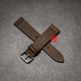 Dây đồng hồ da bò thật, da sáp không chỉ viền kèm khóa bạc - màu nâu đậm